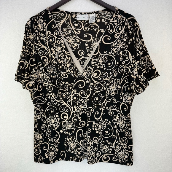 Jaclyn Smith Tops - Jaclyn Smith Women Sz XL Butterfly Short Sleeve V-Neck Stretchy black and beige